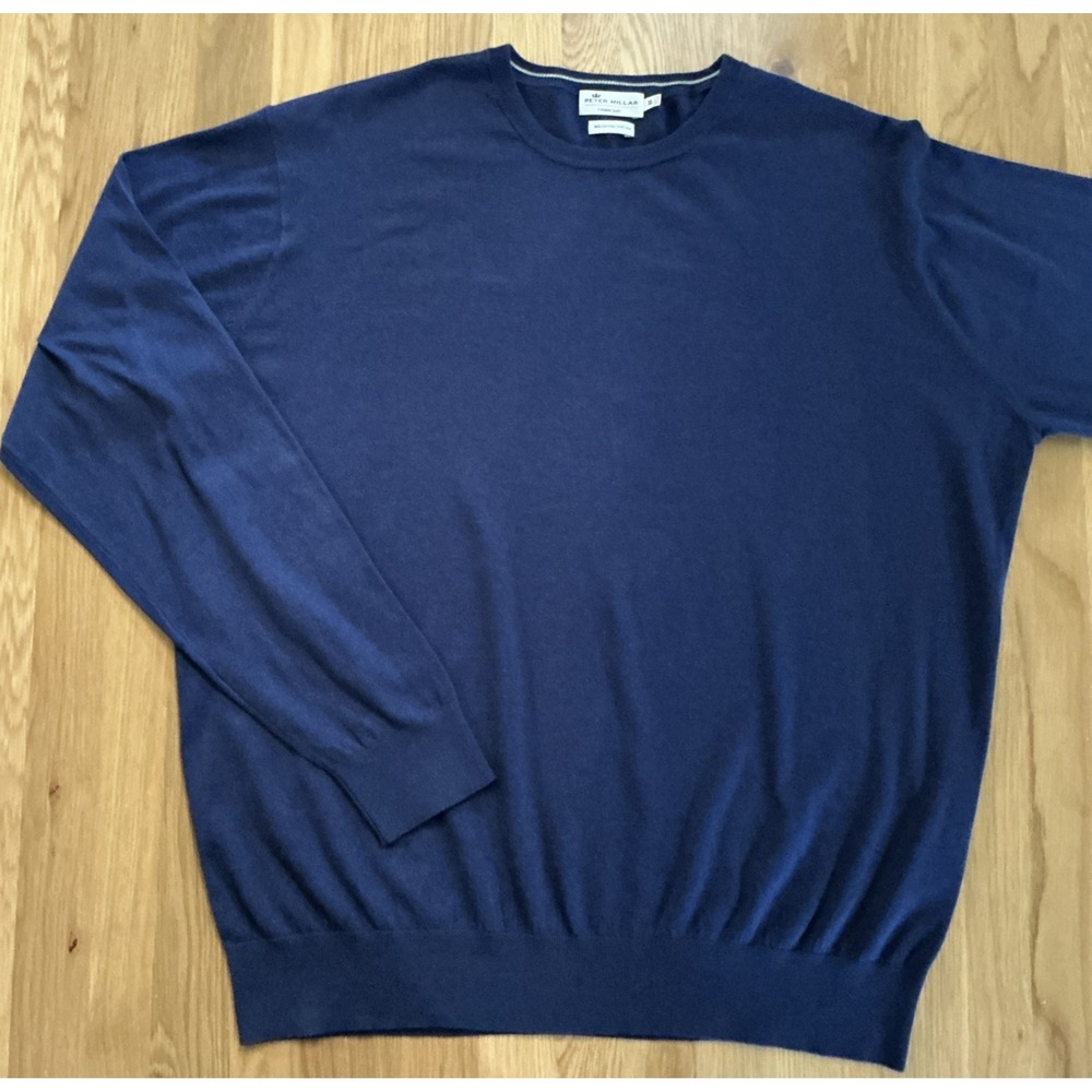 Peter Millar Crown Soft Sweater Men's XL Blue Cotton Silk Crewneck Pullover